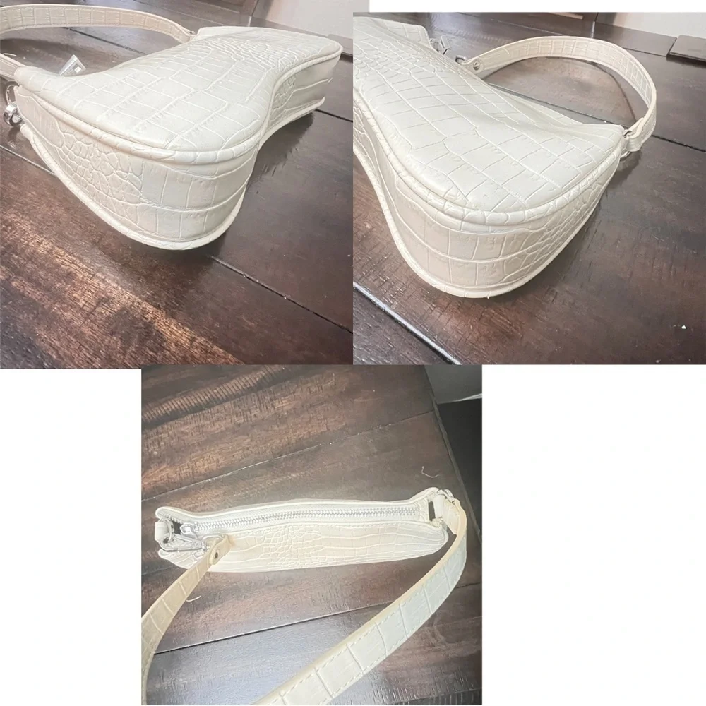 JW PEI Women’s Eva Shoulder Bag Elegant Cream Crocodile-Embossed Shoulder Bag
